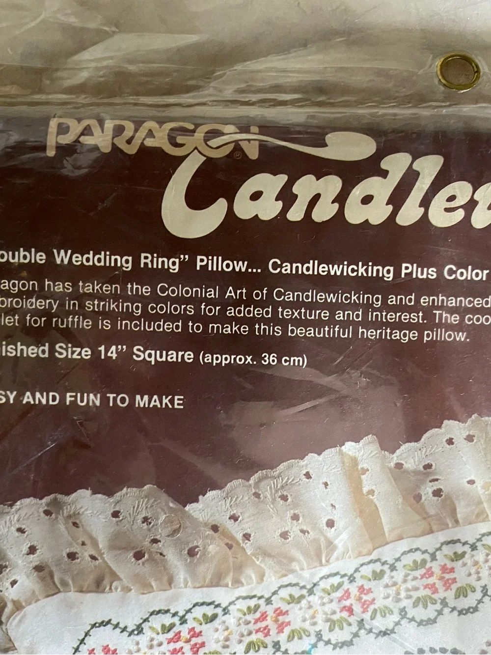 Vintage Paragon Candlewick Plus Double Wedding Ring Pillow Kit #0107 Embroidery